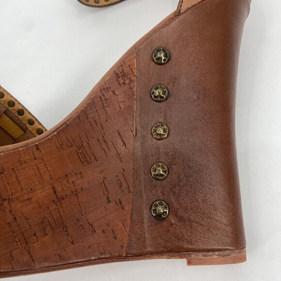 Eric Rutberg Sz 8 Transparent Metro Ankle Wrap Platform Wedge Brown Studded Boho - Picture 8 of 16